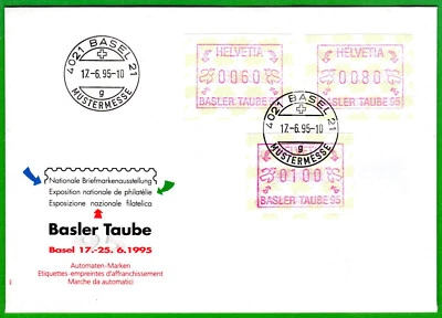 1995 Switzerland Suisse ATM stamps * BASLER TAUBE 95 * set 60/80/100 off. FDC - Image 1 of 2