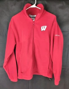 Columbia Full Zip Fleece Jacket Wisconsin Badgers Men's Sz Medium Red NCAA Used - Picture 1 of 12