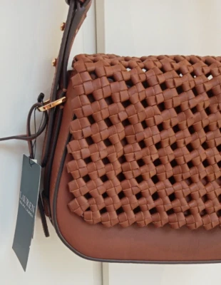 RRP£479 Genuine Lauren Ralph Lauren Brown Real Leather Woven Shoulder Bag - Image 1 of 4