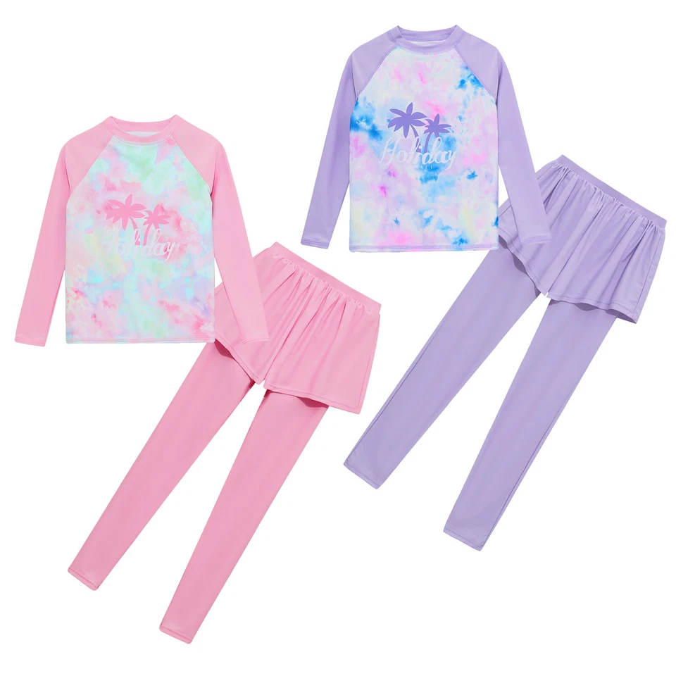 Niños Niñas Traje de Baño Mangas Largas Trajes de Baño Conjunto Falda Pantalones Disfraz Traje Foto 1 de 4