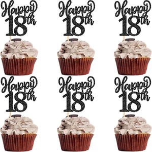 24 Pack Happy 18Th Cupcake Toppers Glitter Eighteen Cheers to 18 Years Number 18 - Picture 1 of 12