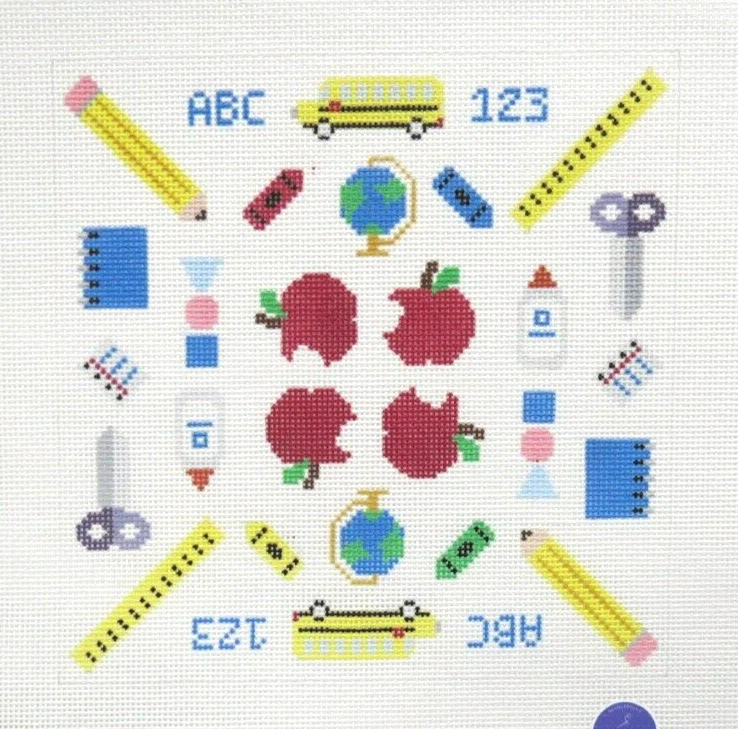 Atlantic Blue School Day Teacher Kaleidoscope Handpainted Needlepoint Canvas - Image 1 of 1