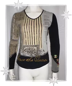 c - T-shirt Haut Fantaisie Noir Beige Doré .... Save The Queen Taille L - Foto 1 di 6