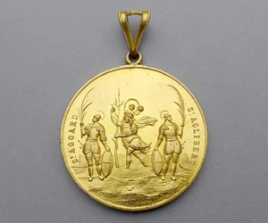 Antica medaglia religiosa francese 1893. Sant'Agoard e Aglibert. Art Nouveau. - Foto 1 di 2