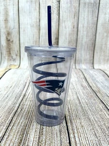 New England Patriots 16 oz Tumbler with Swirl Straw - SALE - Picture 1 of 4