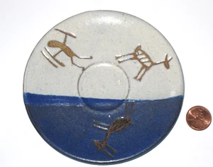 LOT OF 3 CERAMICA SERRA DA CAPIVARA BRAZIL STUDIO ART POTTERY SAUCERS BLUE/GREEN - Picture 1 of 7
