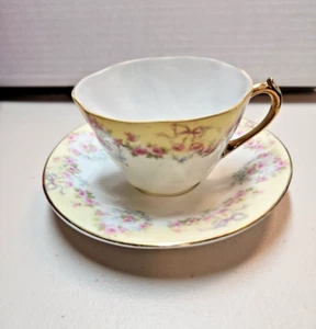 Alemania Taza de té y platillo Oro Lazo de cinta floral Vieira Antigüedades con grieta fina - Imagen 1 de 18