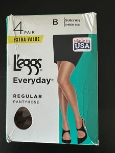 L'eggs Everyday Regular Nylon Pantyhose Suntan B Sheer Toe 4-Pair Pack New - Picture 1 of 6
