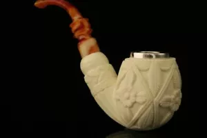 Apple with silver bowl ring Meerschaum Pipe Carved by I. Baglan with case 11704 - Picture 1 of 11