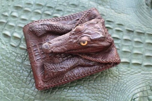 Brown Alligator Crocodile Print Leather Skin MEN'S BIFOLD Wallet - Picture 1 of 9