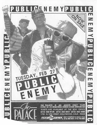 1990 Public Enemy Flyer The Palace Hollywood Chuck D Flav Vintage Rap Promo - Image 1 of 2