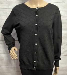 Zoe & Zac Cardigan Maglione Grande Nero Diagonale Texture Maglia Bottoni Fiori - Foto 1 di 14