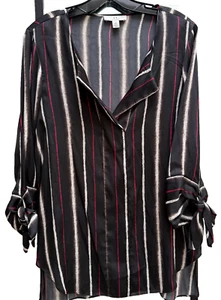 Halston Bow Sleeve Striped Black w/Red White Blouse Top Shirt SMALL - Picture 1 of 5