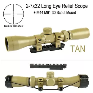 Mosin Nagant 2-7x32 Long Eye Relief Scope + M44 M91 30 Scout Mount - Picture 1 of 12