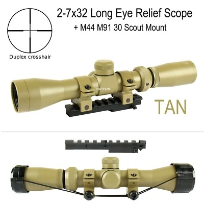 Mosin Nagant 2-7x32 Long Eye Relief Scope + M44 M91 30 Scout Mount - Image 1 of 4