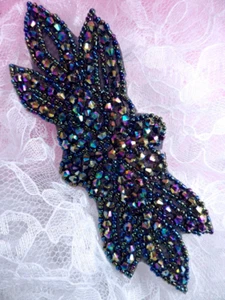 JB162 Peacock Beaded Flower Applique Floral Iron On 6" (JB162) Patch Motif  - Picture 1 of 1