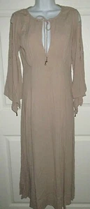 XS Free People BOHO TAN BEIGE RAYON MAXI DRESS CUT OUT SLEEVES SMALL FLAW - Picture 1 of 10