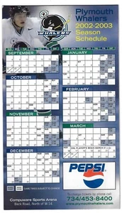 2002-03 Plymouth Whalers OHL MAGNET Hockey Zeitplan!!! Pepsi - Bild 1 von 1