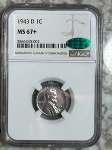 1943-D 1C Lincoln Wheat One Cent NGC MS67+ PLUS Steel Penny, CAC, PGCS $525 - Picture 1 of 9