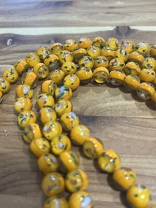 Vintage Lampwork Beads 14in Round Orange  Midcentury Japanese Flower Beads - Picture 1 of 4