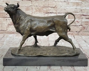 Signed Barye Male Bull Bronze Sculpture Figurine Art Deco Animal Statue Decor - Picture 1 of 10