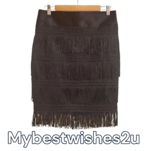 Express eleganter schwarzer Fransenrock Größe 10 Damen - Bild 1 von 7