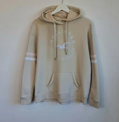 Hollister Hoodie Size L Beige Jersey Hooded Sweatshirt Embroidered Logo Jumper - Image 1 of 4