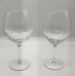 Pier 1 Crackle Clear Glass Angled Rim Balloon Wine Glasses 16oz Retired - Picture 1 of 7