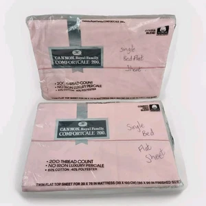 NEU Vintage Cannon Royal Family Twin flaches Blatt rosa kein Eisen 39”x 76” 2er Set - Bild 1 von 2