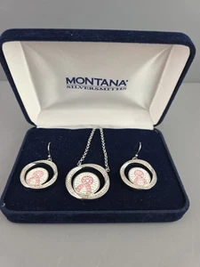 Montana Silversmiths Breast Cancer CZ Silvertone Necklace & Earrings Set in Box - Picture 1 of 2
