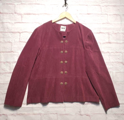 Leslie Fay Jacket Womens 18 Burgundy Velvet Topper Braided Button Blazer Holiday - Image 1 of 4