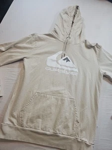 Vintage 90s Surfer wear Quicksilver Logo Khaki Hoodie Size L Y2K  - Picture 1 of 16