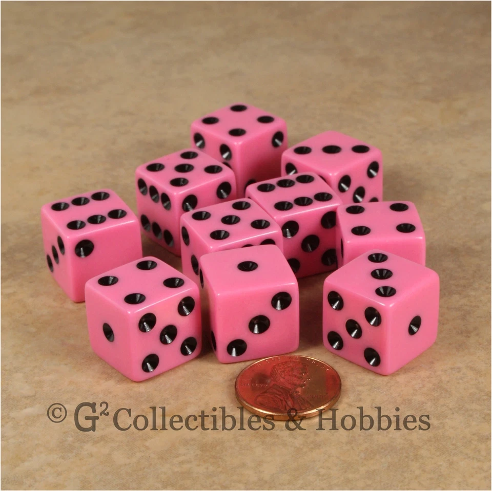 NEW 10 Pink w/ Black Pips D6 6 Sided RPG Bunco Game Dice Set 16mm - Image 1 of 1