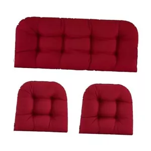 Wicker Chair Cushions of 3 Pieces Waterproof Tufted Outdoor Seat Burgundy - Picture 1 of 6