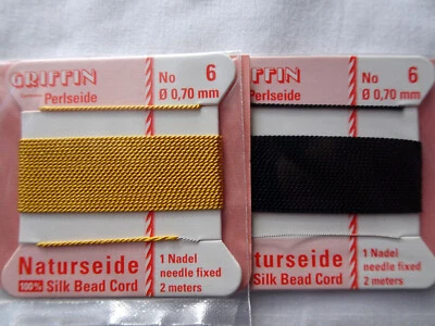 CUATRO tarjetas Griffin 100 % cuerdas de hilo de seda con aguja tamaño 6 negro y ámbar G141 DNG Foto 1 de 2