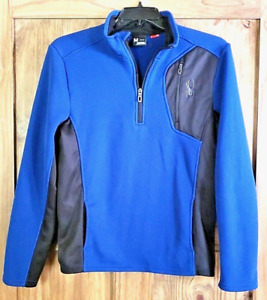 SPYDER Royal Blue Black Mens 1/4 Zip Pullover Long Sleeve Waffle Weave Small