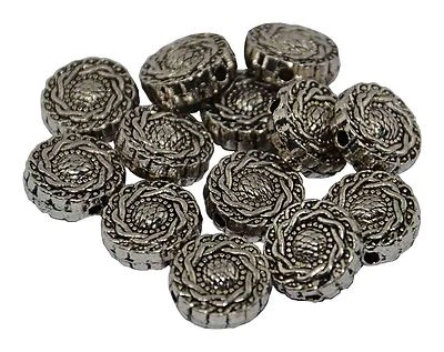 Pack of 10 Silver Colour Metal Flat Round Flower Swirl Spacer Bead - (81720-41) - Image 1 of 2