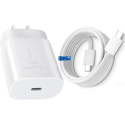 Cargador de pared rápido tipo USB-C de 25 W + cable de 6 pies para Galaxy S24 S23 S20 S21 lote de 5G EE. UU. Foto 1 de 4