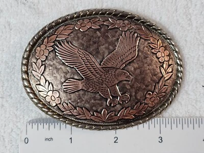 Fivela de cinto feminina vintage folheada a prata cobre águia floral ocidental - Imagem 1 de 4