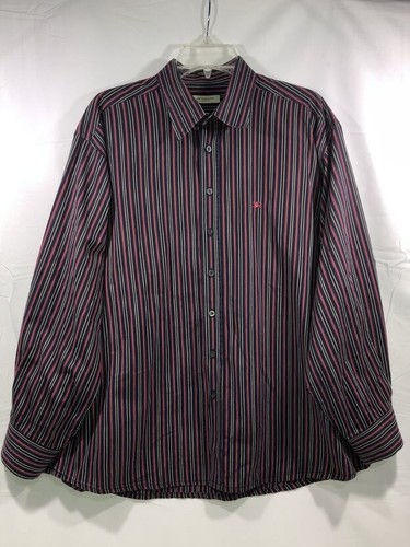 Camicia abito Burberry London uomo XL abbottonato rosso blu a righe cotone made nel Regno Unito