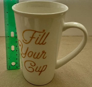 Starbucks 17.8 fl oz Ceramic Cup “Fill Your Cup” White With Gold Lettering 2016 - Picture 1 of 8