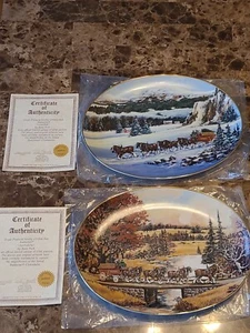 2 BUDWEISER CLYDESDALES PLATTERS: "Winter" & "Autumn" By BUZZ PECK- Both w/ COA - Picture 1 of 20