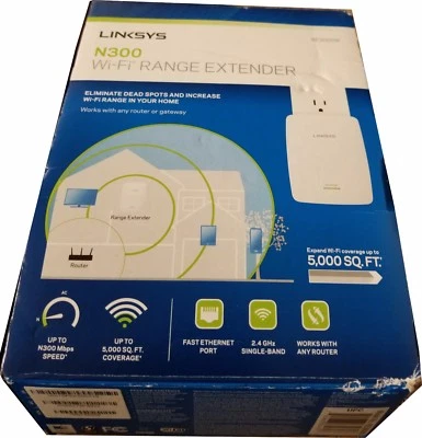 Linksys Single Band 2.4Ghz WiFi Range Extender Booster N300 RE3000W Wireless  - Image 1 of 2