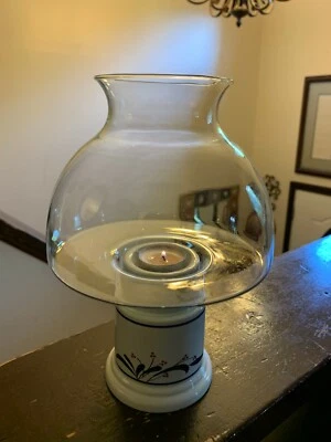 Clear Glass Dome Globe Hurricane Oil Lamp Candlelight Holder With Floral Pattern - Image 1 of 4