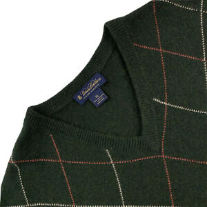 2XL Brooks Brothers Argyle Print 100 % Italian Cashmere V Neck Sweater
