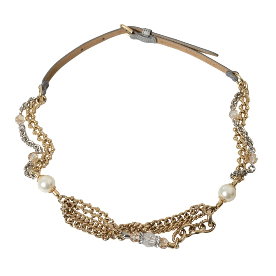 Cinturón DOLCE & GABBANA Cuero Gris Cadena Dorada Cristal Cintura s. S PVP 990usd Foto 1 de 4