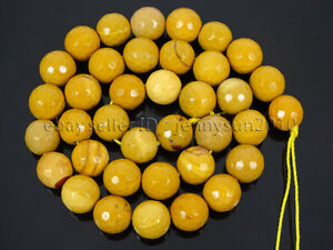 Natural Yellow Moukaite Jasper Gemstone Faceted Round Beads 15'' 6mm 8mm 10mm