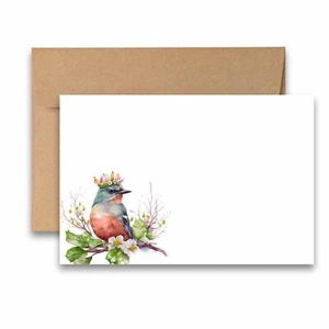 12 Flat Notecards with Envelopes, Cute Stationery Set - Crowned Bird - Bild 1 von 3