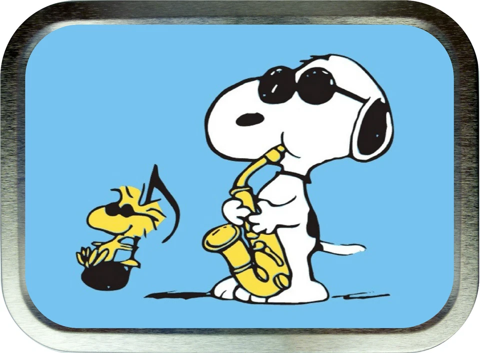 Blue Snoopy 2oz Silver Tobacco Tin, Stash Can and ,Pill Box