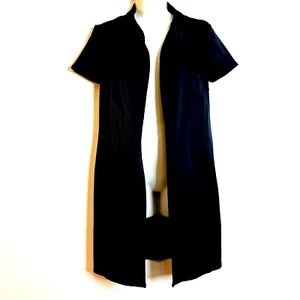 Sanni Diesner Black Open Front Short Sleeve Collared Smock Duster Women's S - Picture 1 of 9